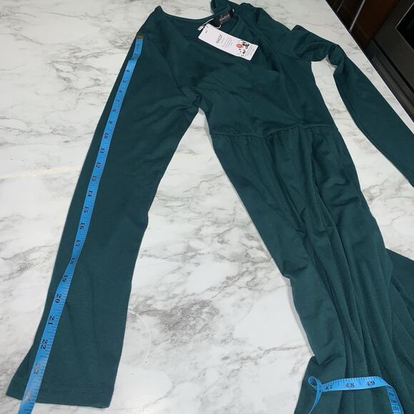 HAEOF Long Sleeve Green Stretchy Midi Women Asymmetrical A Line Dress Size M - Picture 8 of 11